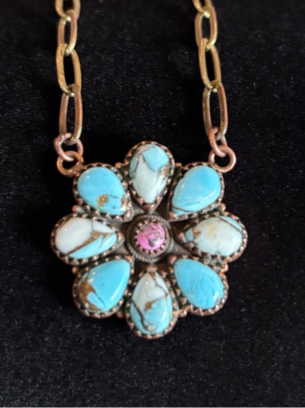 Copper & Turquoise w Cotton Candy Cluster set in Copper 18"